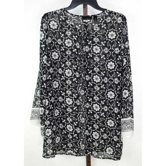 Apostrophe Ladies Womens Black White Floral Sheer Cardigan Top Size Medium 8-10 - Picture 1 of 3